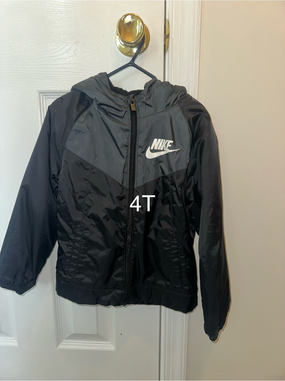 Nike Kids Black Hooded Rain Jacket with Contrast Panels